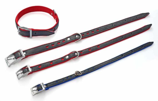 Миазоо - Нашийник за кучета Сърца  кожа и лента, 2.5/60см, черно/синьо