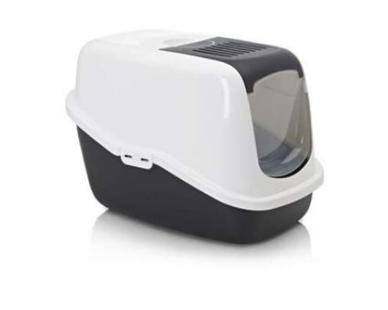 Savic Nestor - Затворена котешка тоалетна с филтър,56х39х38.5, бяло/черно