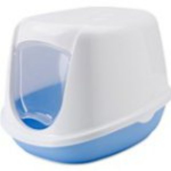 Savic Duchesse - Котешка тоалетна - за малки котета, с вратичка, бяло/синьо 44.5 х 35.5 х 32 см