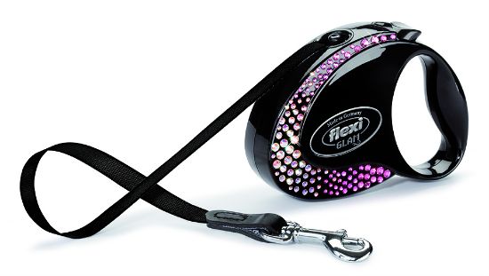 Flexi Swarovski GLAM Composition S - Модерен автоматичен повод за кучета, 3 метра лента, до 12 кг - цвят черен