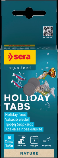 Sera Нoliday - Храна за риби на таблетки. 1 таблетка е достатъчна за 1 седмица в средно 80 литра аквариум, 10 таблетки