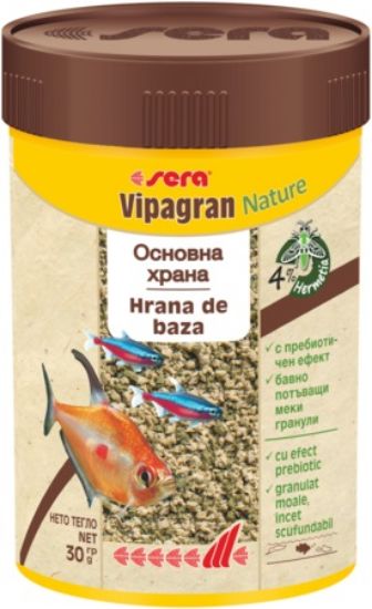 Sera Vipagran Nature - Храна за риби, подходяща е за рибки от средните водни слоеве като тетри, дребни видове цихлиди, барбуси и др. - 10 000 мл.