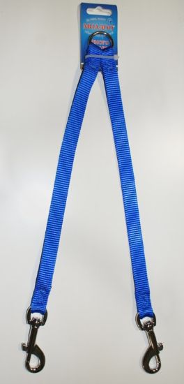 Миазоо - Накрайник, повод изкуствена лента за две кучета 10мм/25см син