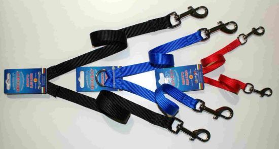 Миазоо - Накрайник, повод изкуствена лента за две кучета 20мм/45см син