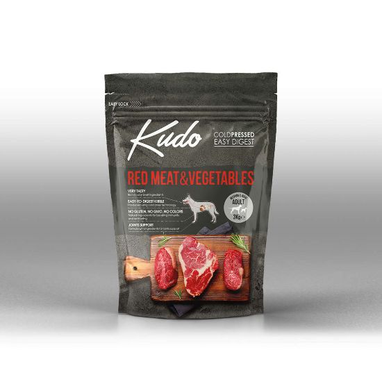 Kudo Low Grain Red Meat Medium-Maxi Adult - Пълноценна суха храна за израснали кучета от средни и едри породи с говеждо и свинско месо, 3 кг.