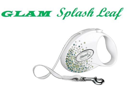 Flexi Swarovski GLAM Splash Leaf S - Модерен автоматичен повод за кучета, 3 метра лента, до 12 кг - цвят бял