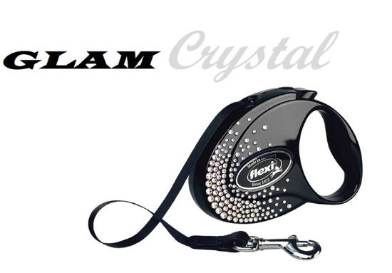 Flexi Swarovski GLAM Crystal S - Модерен автоматичен повод за кучета, 3 метра лента, до 12 кг - цвят черен