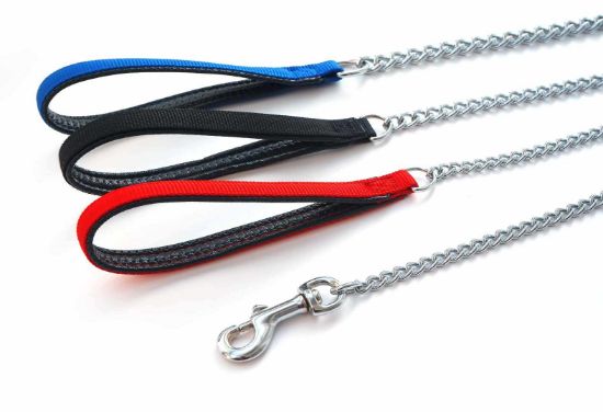 Миазоо - Кучешки повод, синджир със синя дръжка лента от неопрен 3.0 мм/100 см.