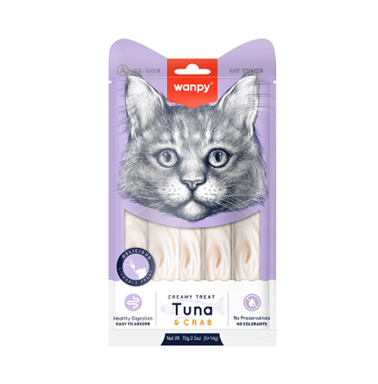 Wanpy Cat - Кремообразно лакомство за котки с риба тон и раци, 5х14гр. в пауч