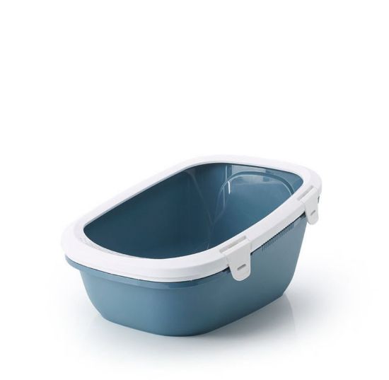 Savic Simba Sift - Котешка тоалетна ,два съда + решетка, с борд, за едри породи котки, бяло/синя, 64 х 46 х 31 см.