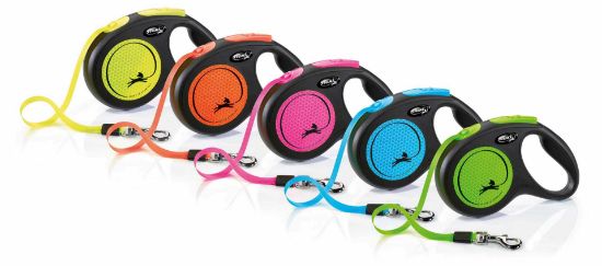 Flexi Neon Small - Автоматичен повод с неонов светлоотразителен ефект, 5 метра лента, за кучета до 15 кг. - зелен