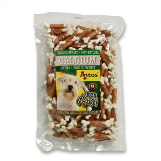 Antos Chicken D'light Calcium -Кучешко лакомство кокалчета обвити с пилешко месо и калций, 1 кг