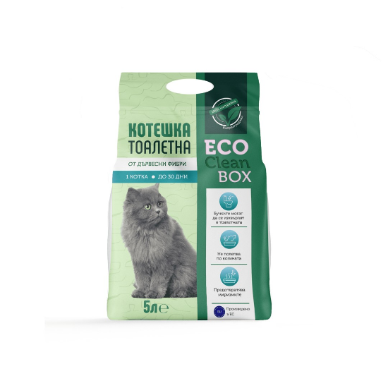 Eco Clean Box - Котешка постелка за тоалетна от дървесни фибри /на пелети/, 5 л.