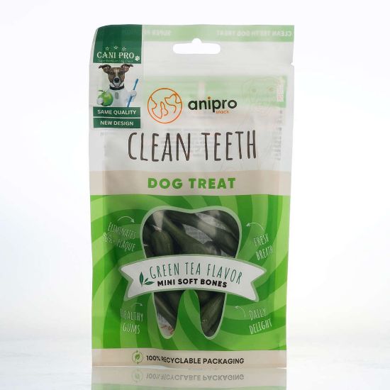 Anipro - Кучешко лакомство, дентални мини кокалчета с аромат зелен чай 84 г