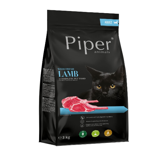 Piper Cat Lamb Adult - Гранулирана храна за израснали котки, без зърно, с прясно агнешко месо, омега 3 и омега 6,  3 кг.