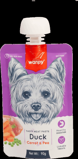 Wanpy Tasty Dog - Месна паста за кучета с патица, морков и грах, 90 гр