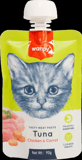 Wanpy Tasty Cat - Месна паста за котки с риба тон, пиле и морков, 90 гр.