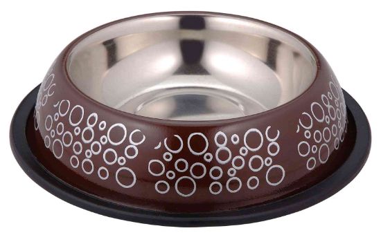 Anipro Bubbles No Slip - Метална купа с неплъзгащо дъно за храна и вода за кучета и котки, кафява 15.5 см, 200 мл.