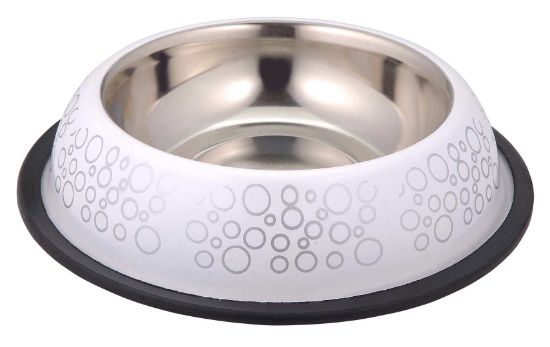 Anipro Bubbles No Slip - Метална купа с неплъзгащо дъно за храна и вода за кучета, бяла, 21 см, 700 мл.
