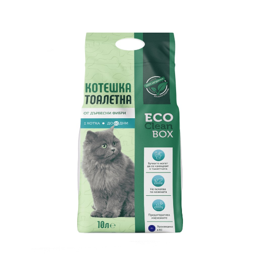 Eco Clean Box - Котешка постелка за тоалетна от дървесни фибри /на пелети/, 10 л.