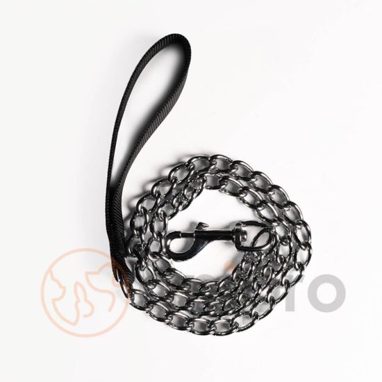 Anipro - Повод синджир за кучета, 2.0 мм/100 см. с дръжка черна лента