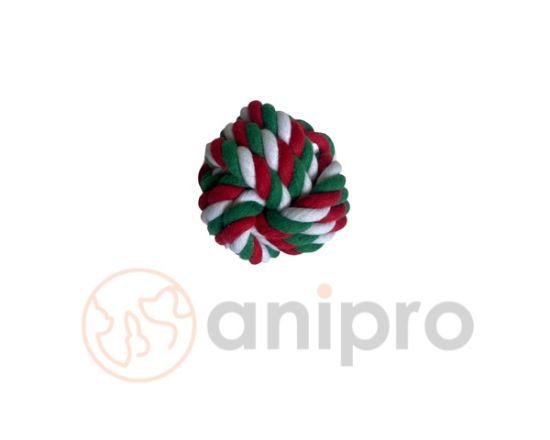 Anipro Play - Въжена играчка за кучета във форма на топка, бяло/зелено/червено 8 см, 100-110 гр.