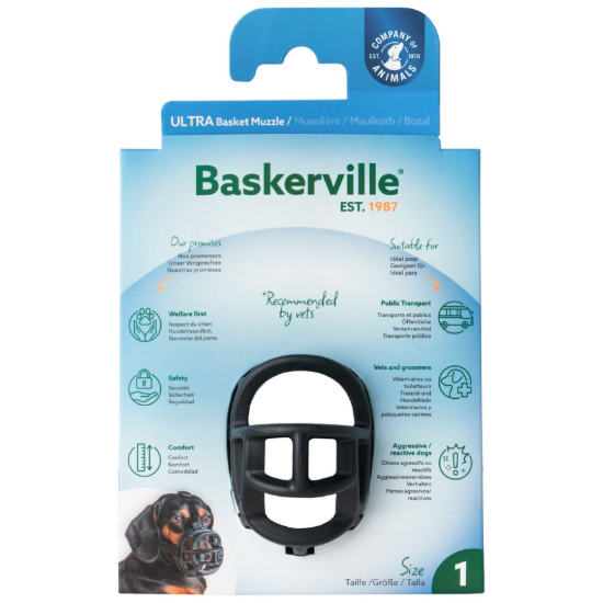 Baskerville Ultra Muzzle - Намордник за кучета, размер 1 за дребни породи като бордер териер, джак ръсел