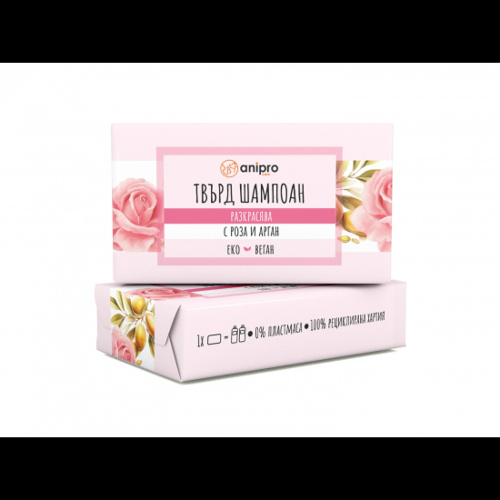 Anipro - Разкрасяващ твърд шампоан за кучета с роза и арган, 60 гр.