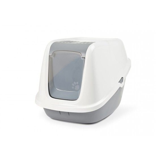 Savic Nestor Giant - Закрита котешка тоалетна с филтър против миризми, подходяща за Мейн Куун, бяло сиво 75.5х56х55.5 см.