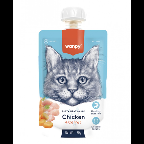Wanpy Tasty Cat - Месна паста за котки с пилешко месо и морков, 90 гр.