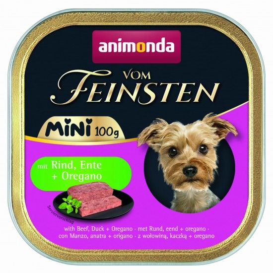 Animonda Vom Feinsten Mini Dog - Пълноценна консервирана храна за дребни породи кучета с говеждо, патешко и риган, 100 гр