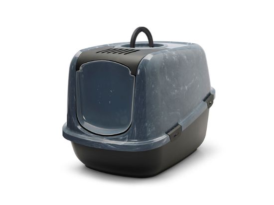 Savic Nestor Jumbo Marble - Закрита котешка тоалетна с филтър против миризми, черен мрамор/черно, 66.5х48.5х46.5 см.