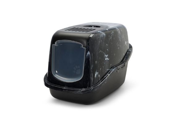 Savic Nestor Marble - Закрита котешка тоалетна черен мрамор/черно с филтър против миризми, 56х39х38.5 см.