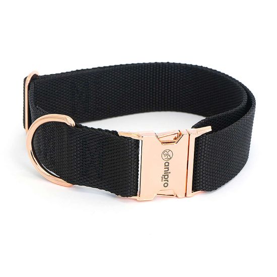 Anipro Extra Strong Rose Gold - Регулируем нашийник, лента 40мм/45см-70см - черен с тока розово злато