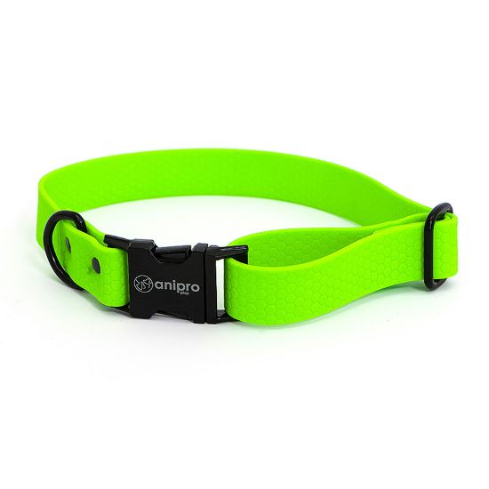 Anipro Hexagon - Регулируем нашийник за кучета, водоустойчива лента хексагон 25мм/35-55см неоново зелен с черна тока