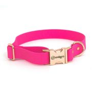 Anipro Hexagon - Регулируем нашийник за кучета, водоустойчива лента хексагон 25мм/35-55см неоново розов с тока розово злато 1