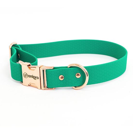 Anipro Hexagon - Регулируем нашийник за кучета, водоустойчива лента хексагон 25мм/35-55см пастелено зелен с тока розово злато