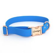 Anipro Hexagon - Регулируем нашийник за кучета, водоустойчива лента хексагон 25мм/35-55см, светло син с тока розово злато 2