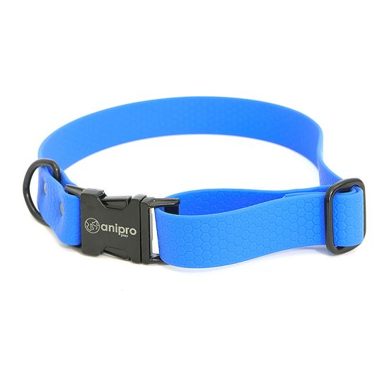 Anipro Hexagon - Регулируем нашийник за кучета, водоустойчива лента хексагон 25мм/35-55см светло син с черна тока