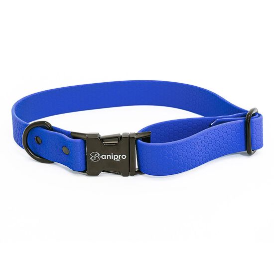 Anipro Hexagon - Регулируем нашийник за кучета, водоустойчива лента хексагон 25мм/35-55см тъмно син с черна тока