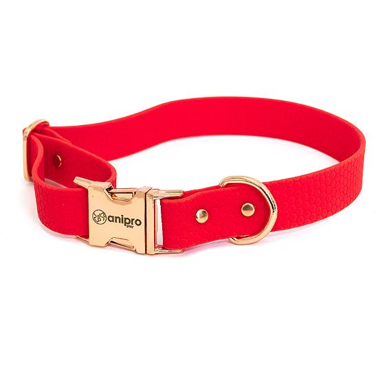 Anipro Hexagon - Регулируем нашийник за кучета, водоустойчива лента хексагон 25мм/35-55см червен с тока розово злато