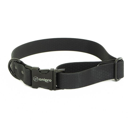 Anipro Hexagon - Регулируем нашийник за кучета, водоустойчива лента хексагон 25мм/35-55см черен с черна тока
