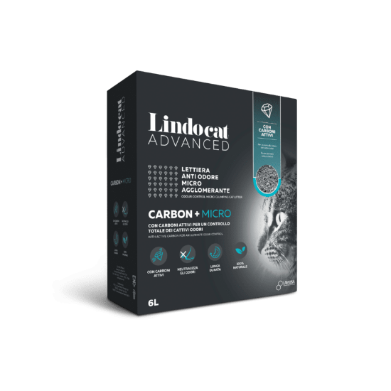 Lindo Cat Advanced Carbon+Micro - Котешка постелка,100% бял бентонит с фини гранули, обогатени с активен въглен, 6л.