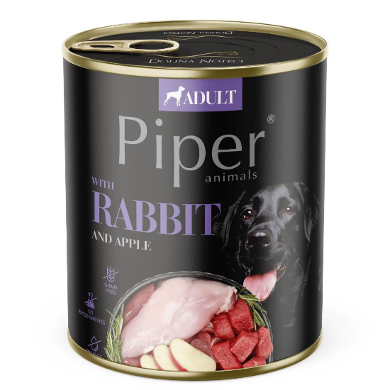 Piper Adult Dog - Пълноценна консервирана храна за израснали кучета със заешко и ябълки, 800 гр