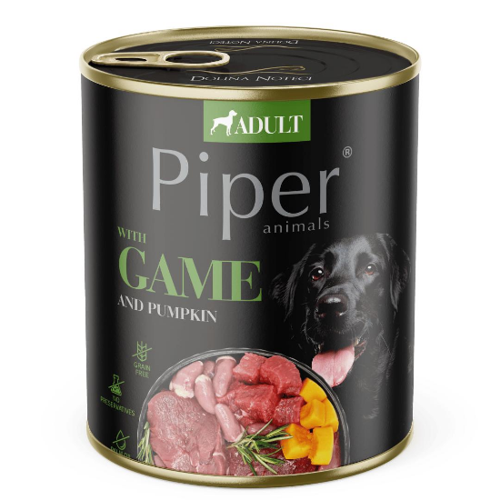 Piper Adult Dog - Пълноценна консервирана храна за израснали кучета с дивеч, тиква и розмарин, 800гр