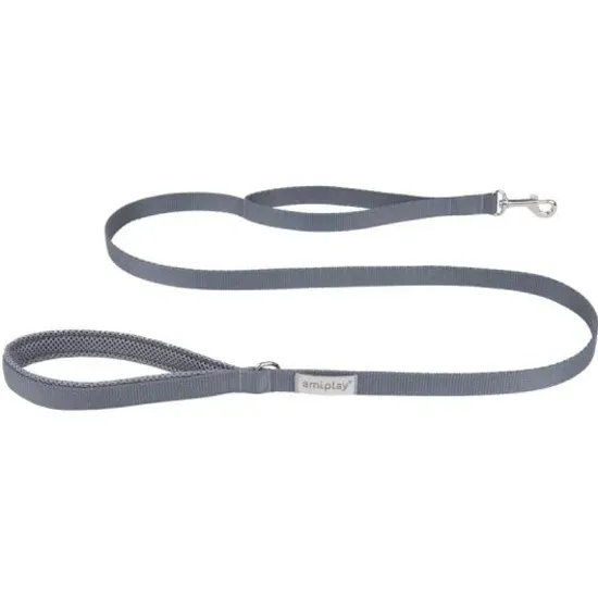 Amiplay Lead Samba Large - Модерен повод за кучета с две дръжки за по-добър контрол, 150 см./ 2.5 см. - сив