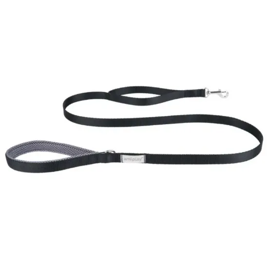 Amiplay Lead Samba Large - Модерен повод за кучета с две дръжки за по-добър контрол, 150 см./ 2.5 см. - черен