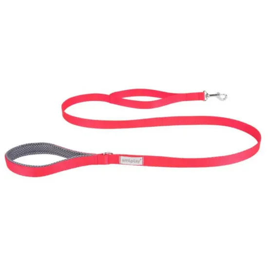 Amiplay Lead Samba Small - Модерен повод за кучета с две дръжки за по-добър контрол, 150 см./ 1.5 см. - червен