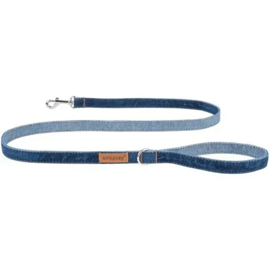 Amiplay Lead Jeans Denim XL - Елегантен дънков повод за кучета, 25мм/ 140 см. - син
