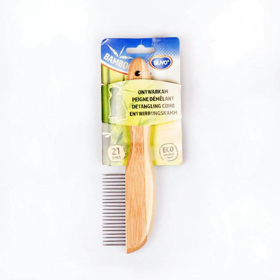 Duvo Plus Detangling Comb - Бамбуков гребен с 21 зъбци за разплитане, за кучета и котки със средно дълъг косъм 21 см.